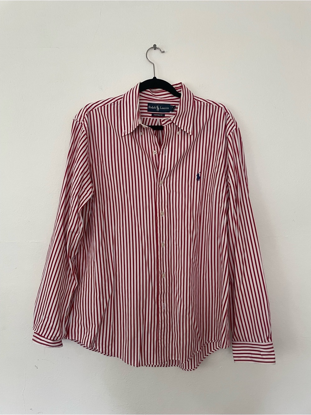 Ralph Lauren Red and White Vertical Stripe Button-Down Shirt
